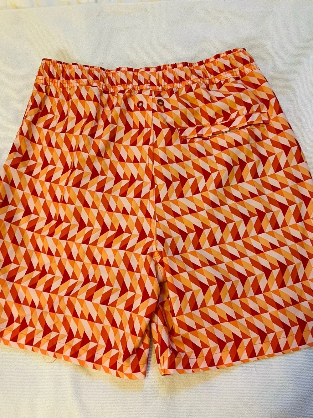 Men’s Orange Geometric Drawstring Swim Shorts